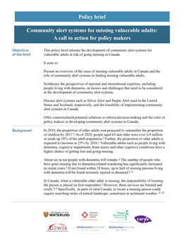 Community Alert Systems for Missing Vulnerable Adults: a Call to Action for Policy Makers