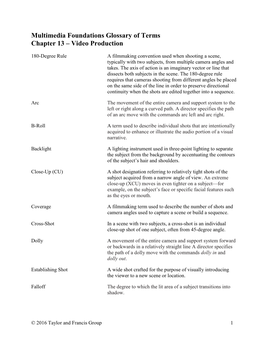 Multimedia Foundations Glossary of Terms Chapter 13 – Video Production