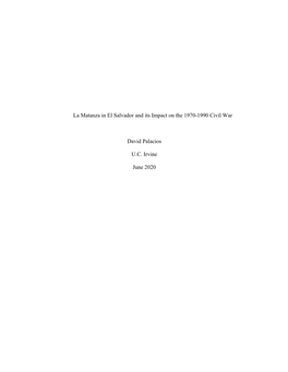 La Matanza in El Salvador and Its Impact on the 1970-1990 Civil War