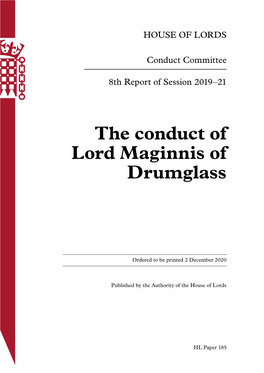 The Conduct of Lord Maginnis of Drumglass