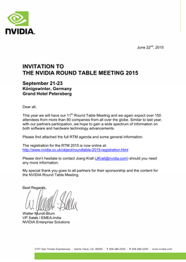 Invitation to the Nvidia Round Table Meeting 2015