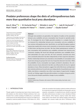 Predator Preferences Shape the Diets of Arthropodivorous Bats More Than Quantitative Local Prey Abundance