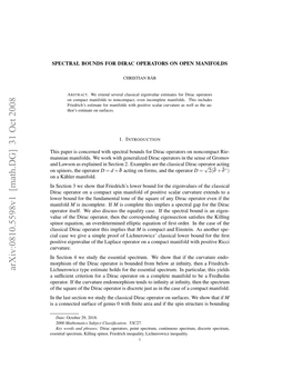 Spectral Bounds for Dirac Operators on Open Manifolds