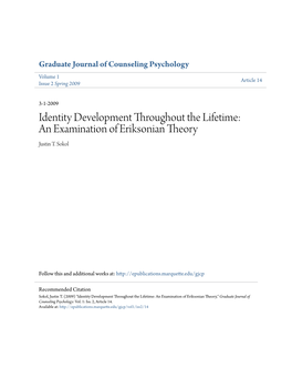 Identity Development Throughout the Lifetime: an Examination of Eriksonian Theory Justin T