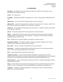 9. GLOSSARY Absorption – in Radiological Terms, the Taking up of Energy from Radiation by the Medium Or Tissue Through Which the Radiation Is Passing