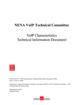 NENA Voip Technical Committee Voip Characteristics Technical