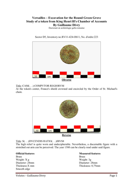 Excavation for the Round Green Grove Study of a Token from King Henri Lll's Chamber of Accounts by Guillaume Divry Doctorant En Archéologie Gallo-Romaine