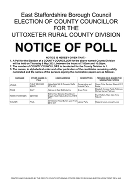 Notice of Poll Notice Is Hereby Given That