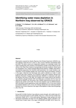 Identifying Water Mass Depletion in Northern Iraq Observed by GRACE G