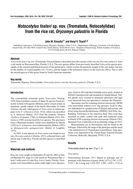 (Trematoda, Notocotylidae) from the Rice Rat, Oryzomys Palustris in Florida