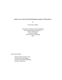 Rudis Locutor: Speech and Self-Fashioning in Apuleius’ Metamorphoses