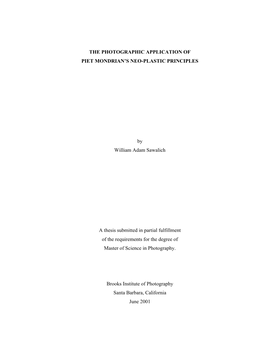 The Photographic Application of Piet Mondrian's Neo-Plastic Principles