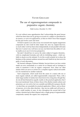 The Use of Organomagnesium Compounds in Preparative Organic Chemistry