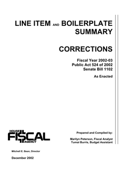 Corrections Line Item Summary FY 2002-03