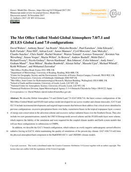 The Met Office Unified Model Global Atmosphere 7.0/7.1 And