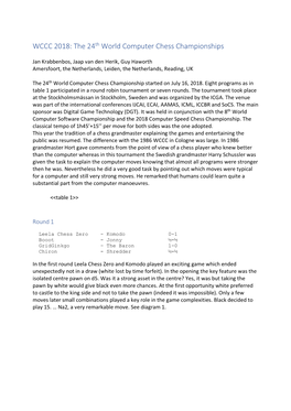 WCCC 2018: the 24Th World Computer Chess Championships