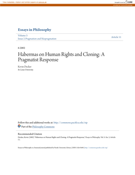 Habermas on Human Rights and Cloning: a Pragmatist Response Kevin Decker St