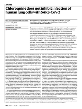 Chloroquine Does Not Inhibit Infection of Human Lung Cells with SARS-Cov-2