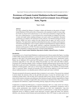 Persistence of Female Genital Mutilation in Rural Communities