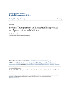 Process Thought from an Evangelical Perspective: an Appreciation and Critique Stephen T