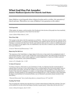 What God Has Put Asunder James Madison Quotes on Church and State