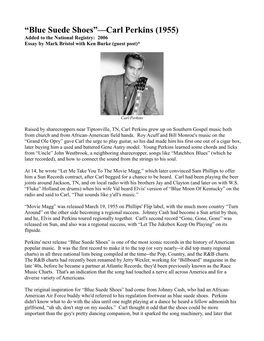 “Blue Suede Shoes”—Carl Perkins (1955) Added to the National Registry: 2006 Essay by Mark Bristol with Ken Burke (Guest Post)*