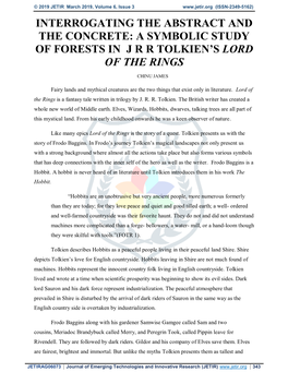 A Symbolic Study of Forests in Jrr Tolkien's Lord of the Rings