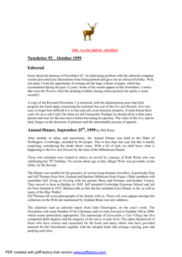 Newsletter 92 October 1999 Editorial Annual Dinner, September 25