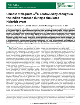 Chinese Stalagmite \Rmdelta 18O Controlled by Changes in the Indian