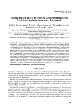 Transport of Bugs of the Genus Cimex (Heteroptera: Cimicidae) by Bats in Western Palaearctic