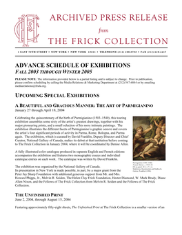 Archived Press Release the Frick Collection