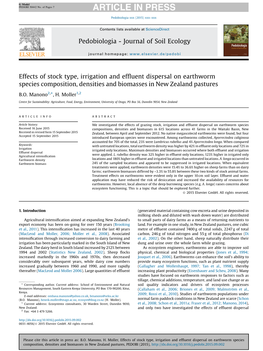Effects of Stock Type, Irrigation and Effluent Dispersal on Earthworm