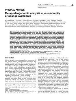 Metaproteogenomic Analysis of a Community of Sponge Symbionts