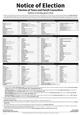 Notice of Election Election of Town and Parish Councillors Notice Is Hereby Given That 1