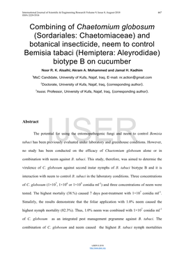 Combining of Chaetomium Globosum (Sordariales: Chaetomiaceae) And