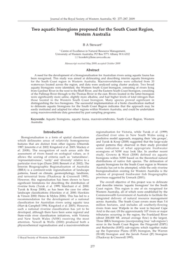 Two Aquatic Bioregions Proposed for the South Coast Region, Western Australia