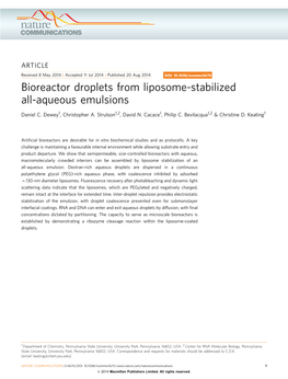 Bioreactor Droplets from Liposome-Stabilized All-Aqueous Emulsions