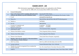 OASIS 2019 - 20 (The Information Regarding the Affiliated Schools to Be Uploaded on the Website As Per Circular No