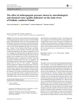 The Effect of Anthropogenic Pressure Shown by Microbiological and Chemical Water Quality Indicators on the Main Rivers of Podhale, Southern Poland