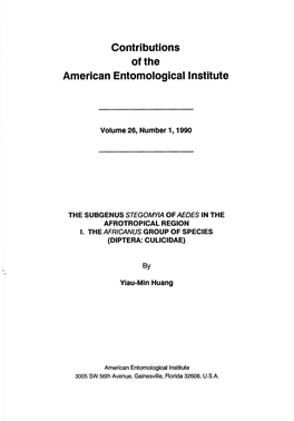 The Subgenus Stegomyia of Aedes in the Afrotropical Region I