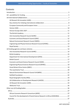 International Funding Opportunities – Faculty of Humanities