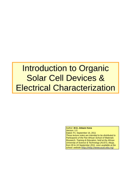 Introduction to Organic Solar Cell Devices & Electrical Characterization