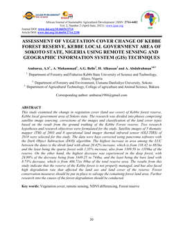 Assessment of Vegetation Cover Change of Kebbe Forest Reserve