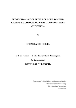 The Governance of the European Union in Its Eastern Neighbourhood: the Impact of the Eu on Georgia