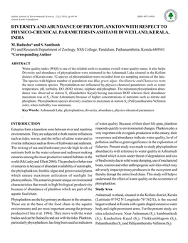 Diversity and Abundance of Phytoplankton with Respect to Physico-Chemical Parameters in Ashtamudi Wetland, Kerala, India M