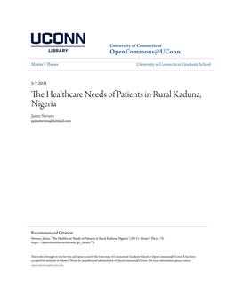 The Healthcare Needs of Patients in Rural Kaduna, Nigeria