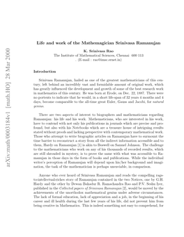 Life and Work of the Mathemagician Srinivasa Ramanujan