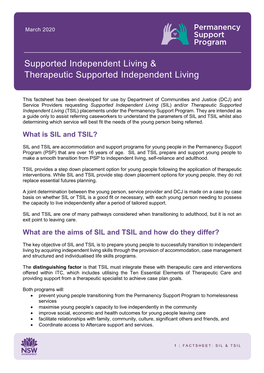 Supported Independent Living & Therapeutic Supported Independent Living