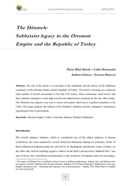 The Dönmeh: Sabbataist Legacy in the Ottoman Empire and the Republic of Turkey