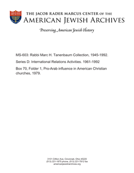 MS-603: Rabbi Marc H. Tanenbaum Collection, 1945-1992